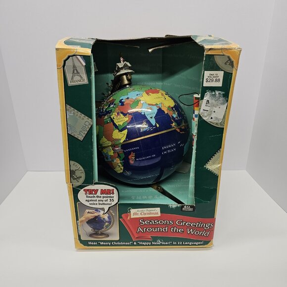 Working Vintage Mr Christmas Seasons Greetings Around The World Globe - Picture 1 of 14